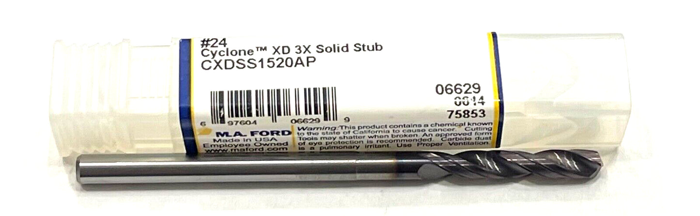 M.A. Ford #24 Solid Carbide Drill Stub Length High Performance 2FL Altima Plus