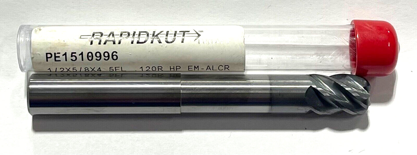 RapidKut 1/2" Carbide End Mill 5FL AlCrN Coating .120 Radius High Performance