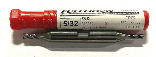 Fullerton 5/32" Carbide End Mill 4 Flute 30Â° Helix USA Made 32492