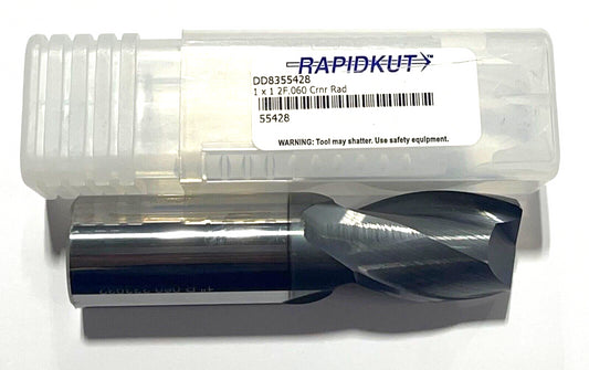 RapidKut 1" Carbide End Mill AlTiN Coating .060 Corner Radius 2 Flute USA Made