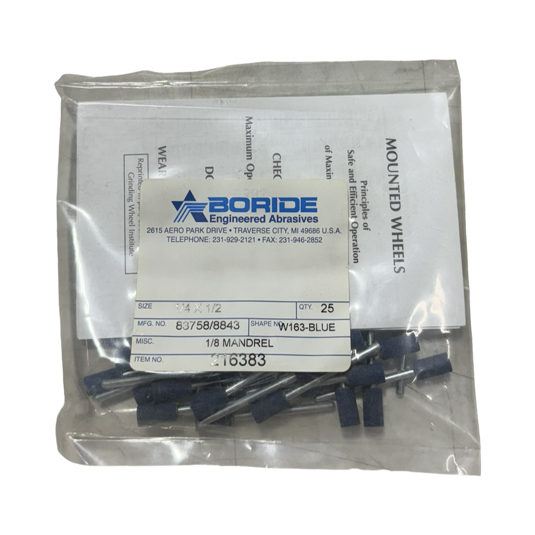 BORIDE 1/4" x 1/2" Mounted Points 1/8" Mandrel W163 Shape Blue 25pk