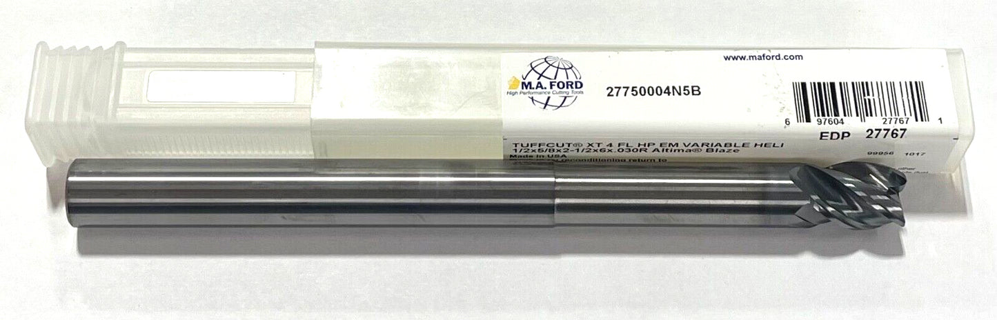 M.A. Ford 1/2" x 1/2" x 5/8" x 6" Carbide End Mill .030 Radius 4FL Altima Blaze