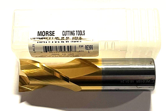 Morse 1" Carbide End Mill Tin Coated .015" Corner Radius 2 Flute USA Made