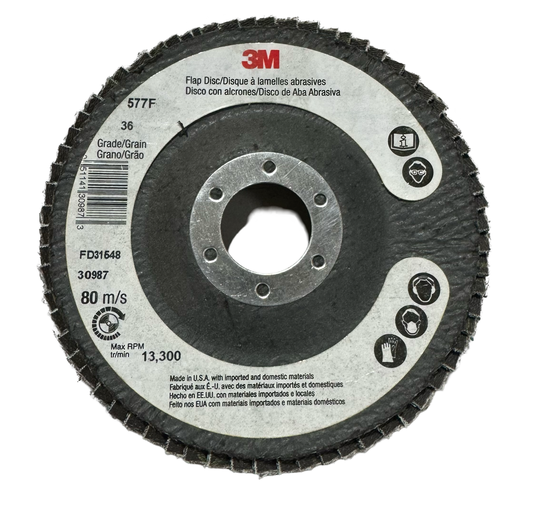 3M 577F 4-1/2" x 7/8" Flap Disc 36 Grit Zirconia Alumina 10 Pack 30987