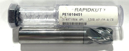 RapidKut 3/4" Carbide End Mill AlCrN Coating .120 Radius 4FL High Performance