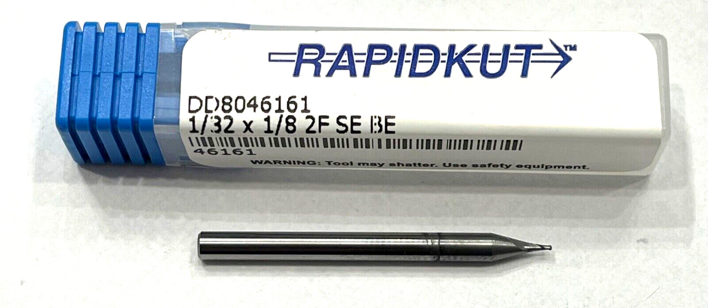 RapidKut 1/32" Carbide Ball End Mill TiCN Coated 2 Flute 1/8" Shank USA Made