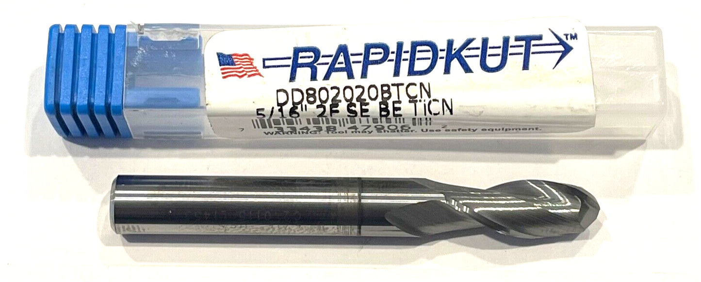 RapidKut 5/16" Carbide End Mill Ball Nosed TiCN Coated 2 Flute USA Made