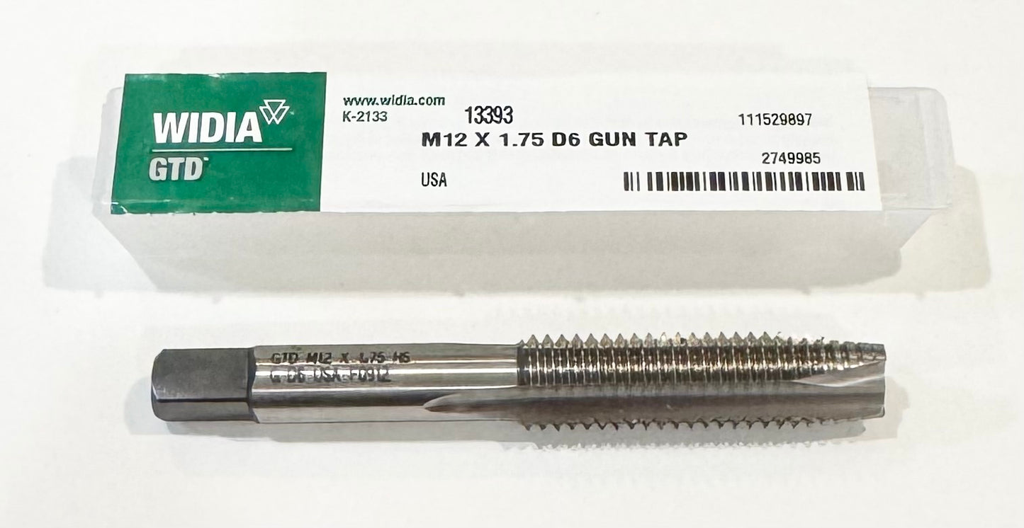 Widia M12 x 1.75mm HSS Spiral Point Gun Tap 3 Flute D6 Plug USA Made