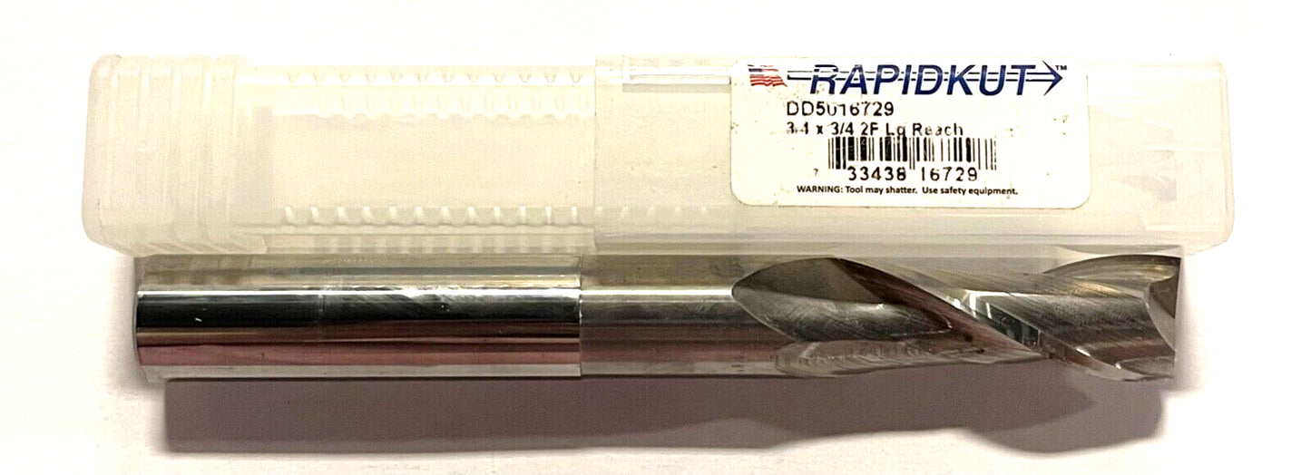 RapidKut 3/4" Carbide End Mill Long Reach Reduced Neck 2 Flute USA Made