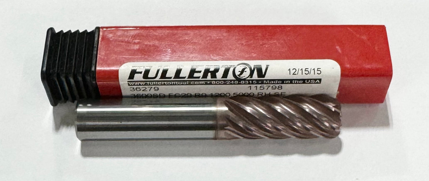 Fullerton 1/2" Carbide End Mill 7 Flute FC20 Coated .120" Corner Radius