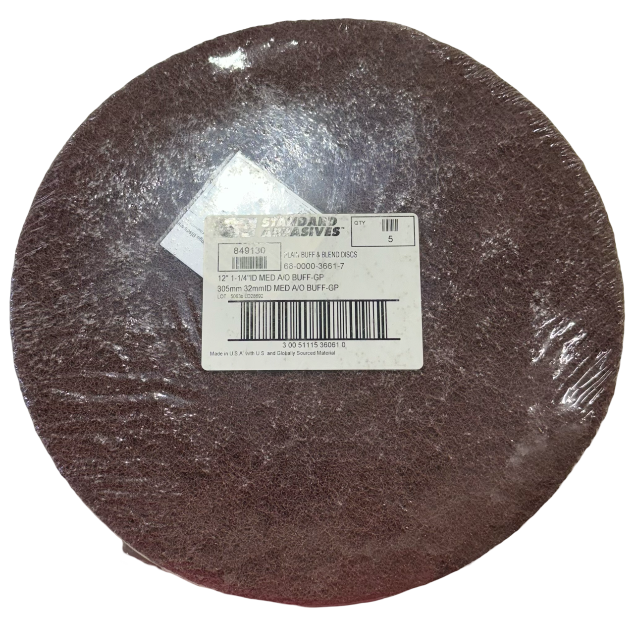 Standard Abrasives 12" Plain Buff & Blend Discs Medium Aluminum Oxide 5 Pack