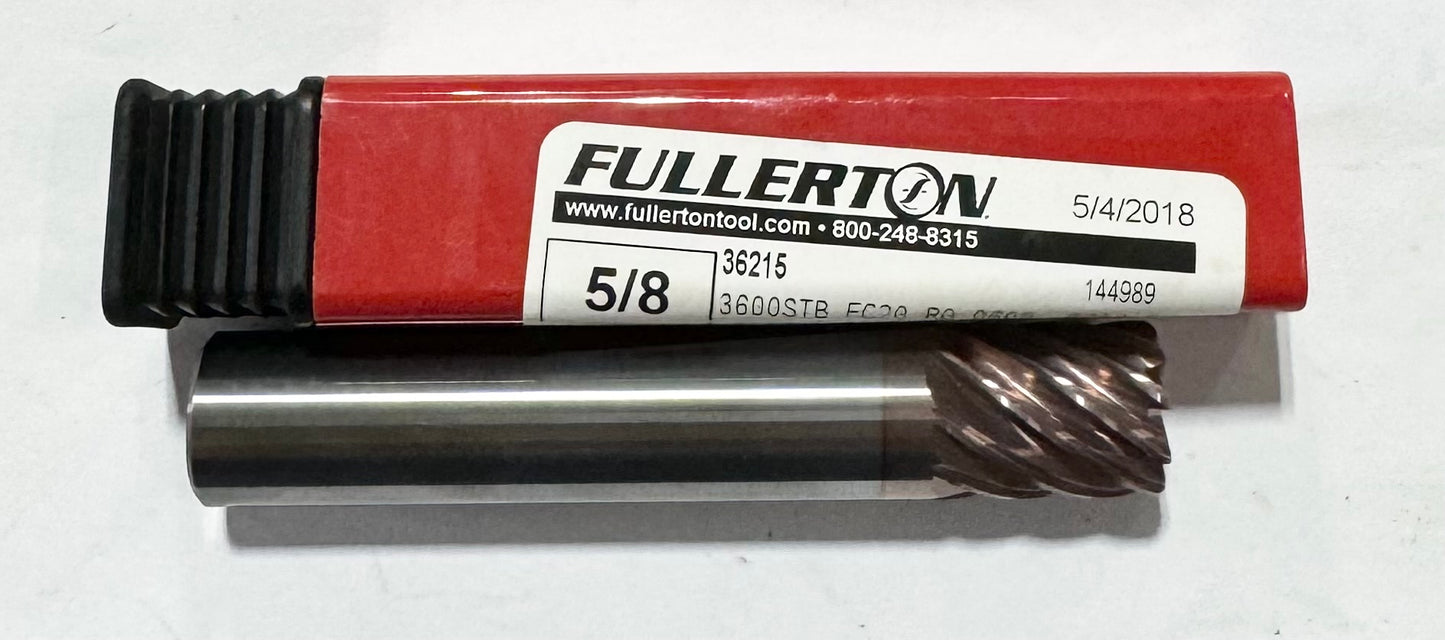 Fullerton 5/8" Carbide End Mill Variable Helix 9 FL FC Coated .060" Radius