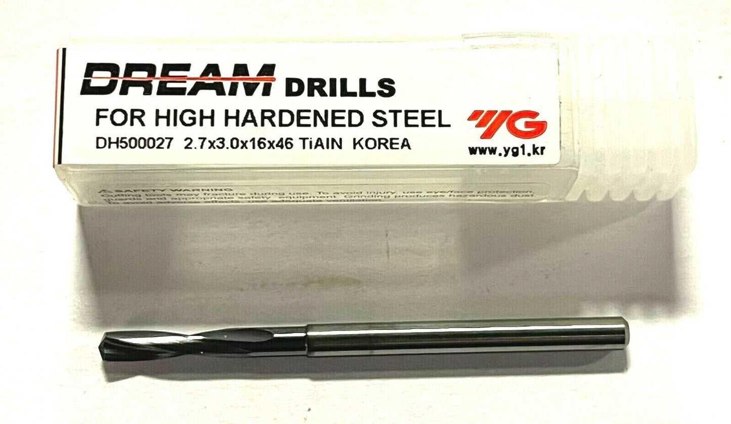 YG-1 2.7mm Solid Carbide Drill TiAlN Coating DREAM Drill For Hardened Steel