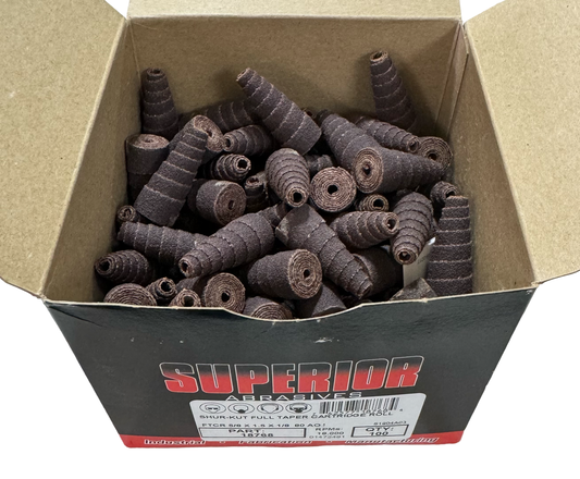 Superior Abrasives 5/8" x 1-1/2" x 1/8" Full Taper Abrasive Cartridge Roll 80 Grit AO 100 Pack