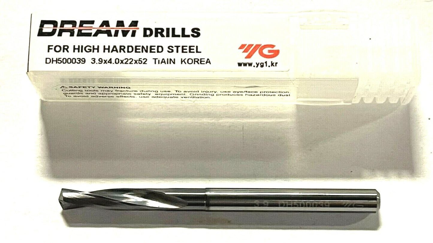 YG-1 3.9mm Solid Carbide Drill TiAlN Coating DREAM Drill For Hardened Steel