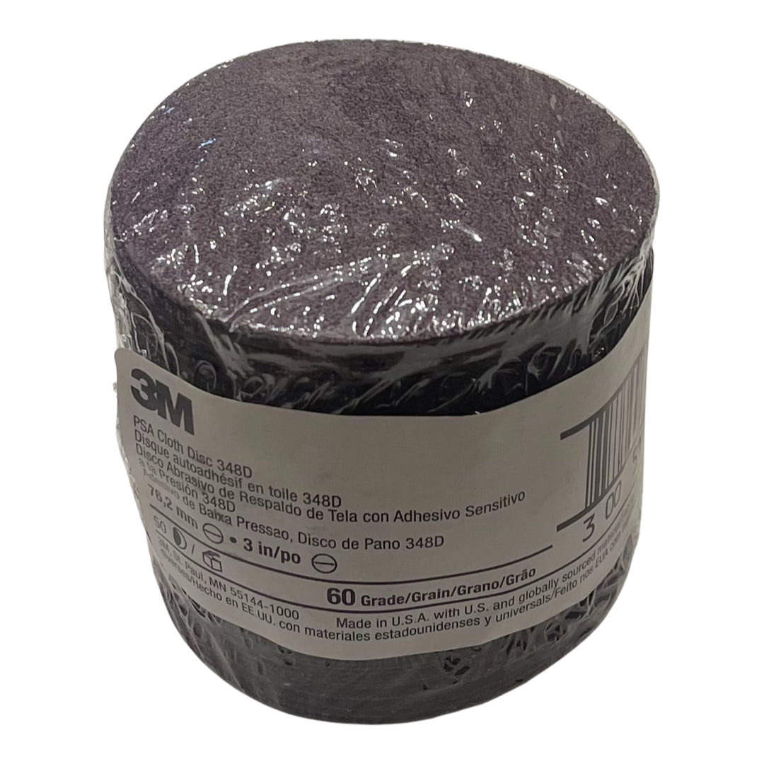 3M 348D 3" PSA Cloth Sanding Discs 60 Grit Aluminum Oxide 50 Pack 01333