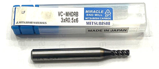 Mitsubishi 3mm Carbide End Mill 4 Flute Miracle Coating 0.5 Radius
