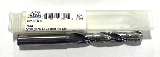 M.A. Ford 27/64" Solid Carbide Drill 5xD High Performance Coolant Thru 2FL USA