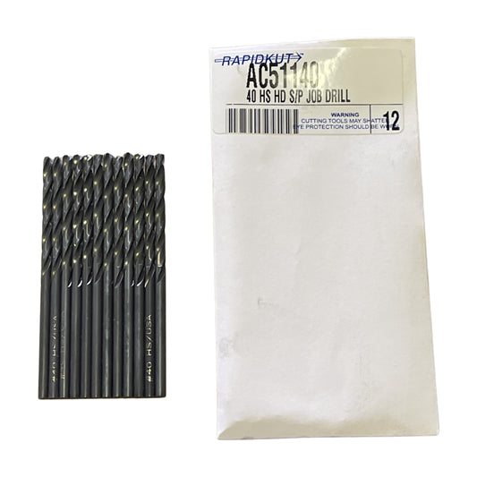 RapidKut #40 Drill Bit HSS Heavy Duty 135� Jobber Length Drills 12 Pack USA Made
