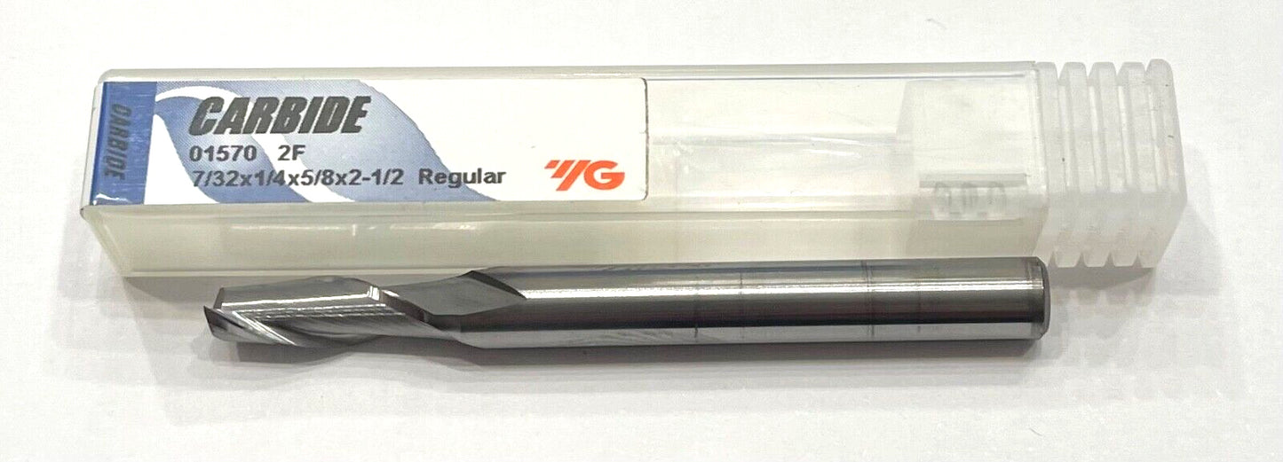 YG 7/32" Carbide End Mill 2 Flute 1/4" Shank Regular Length