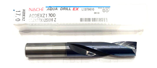 Nachi 17mm Solid Carbide Drill Aqua EX Coating 2xD 180° Facet Relieved Point