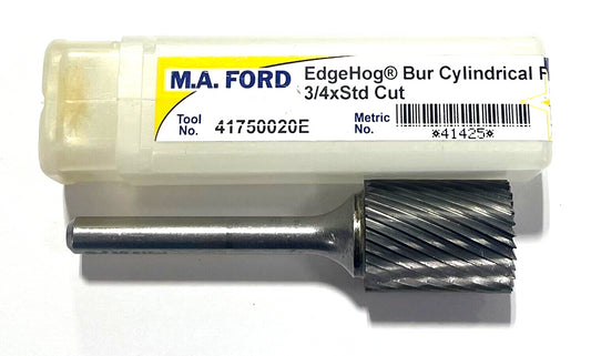 M.A. Ford 3/4" Carbide Burr SB-7 Cylindrical End Cut 1/4" Shank Single Cut USA