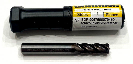 GUHRING 5/16" Carbide End Mill .062 Radius nano-Si Coating 4 Flute