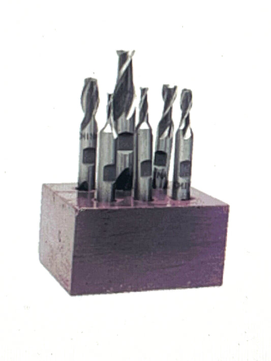 ProCut HSS 6 Piece Double End Mill Set 2 Flute 1/8" 3/16" 1/4" 5/16" 3/8" 1/2"