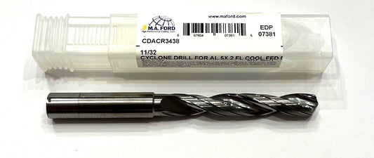 M.A. Ford 11/32" Solid Carbide Drill 2 Flute Coolant Thru Double Margin USA