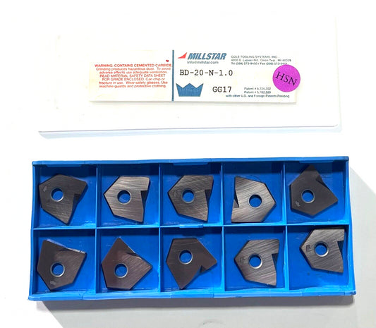 Millstar Carbide Insert BD-20-N-1.0 HSN Milling Inserts Bull Nose Nano Coat 10pk