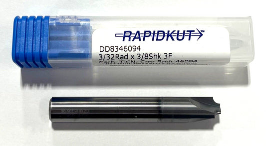 RapidKut Carbide Corner Rounding End Mill 3/32" Radius x 3/8" Shank 3 Flute TiCN