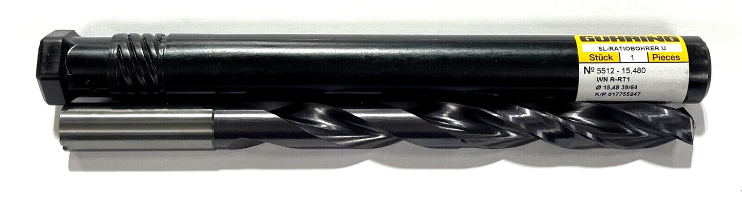 Guhring 39/64" Solid Carbide Drill 7xD nano-FIREX Coating 2 Flute Coolant Thru