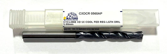 M.A Ford 5.60mm Solid Carbide Drill Cyclone XD 5X Double Margin Coolant Thru