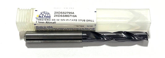M.A Ford 7.1mm Solid Carbide Drill Twister XD 3X ALtima Coating 2 Flute USA Made