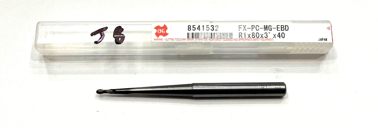 OSG R1 x 80mm x 3° x 40mm Pencil Neck Ball Nose End Mill TiAlN Coating 8541532