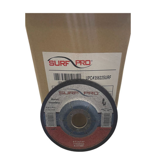 Surf-Pro 4-1/2" x 1/4" x 7/8" Grinding Wheel Metal/Stainless 24 Grit A/O 25 Pack