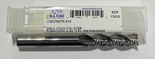 M.A. Ford 3/8" Carbide End Mill TUFFCUT X-AL 3 Flute .015 Radius USA 13010