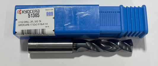 Kyocera 17/32" Solid Carbide High Performance Drill 3xD AlTiN Coating USA 51365