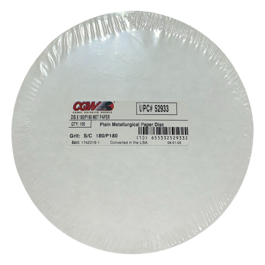CGW 8" Plain Metallurgical Paper Sanding Disc 180 Grit Silicon Carbide 100 Pack