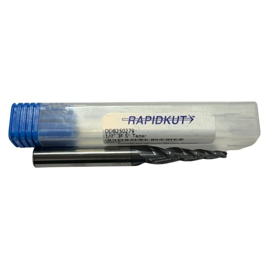 RapidKut 1/8" Tip Carbide Taper End Mill 3 Flute 5 Deg USA Made
