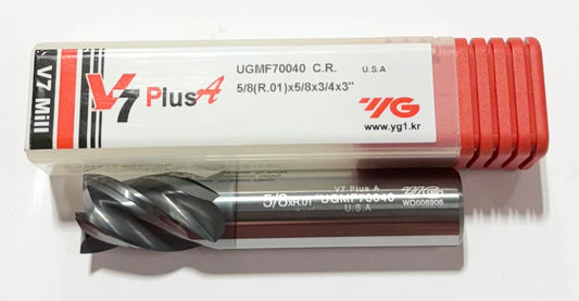 YG 5/8" Carbide End Mill .010" Radius 4 Flute Y-Coated V7 Plus Mill