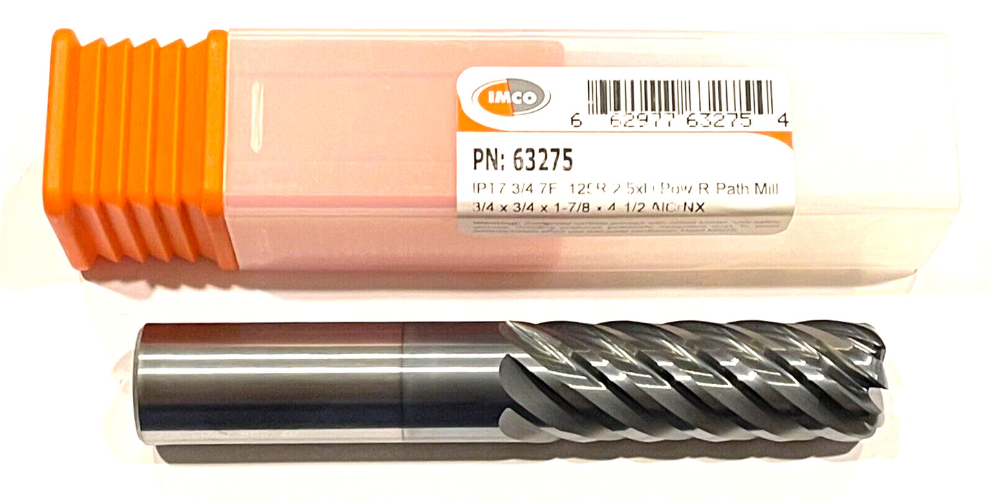 IMCO 3/4" Carbide End Mill 7 Flute 2.5xD AlCrNX High Performance .125 Radius