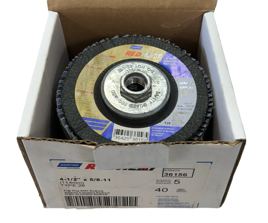 Norton RED HEAT 4-1/2" x 5/8-11 Flap Disc Type 29 Conical 40 Grit 5 Pack