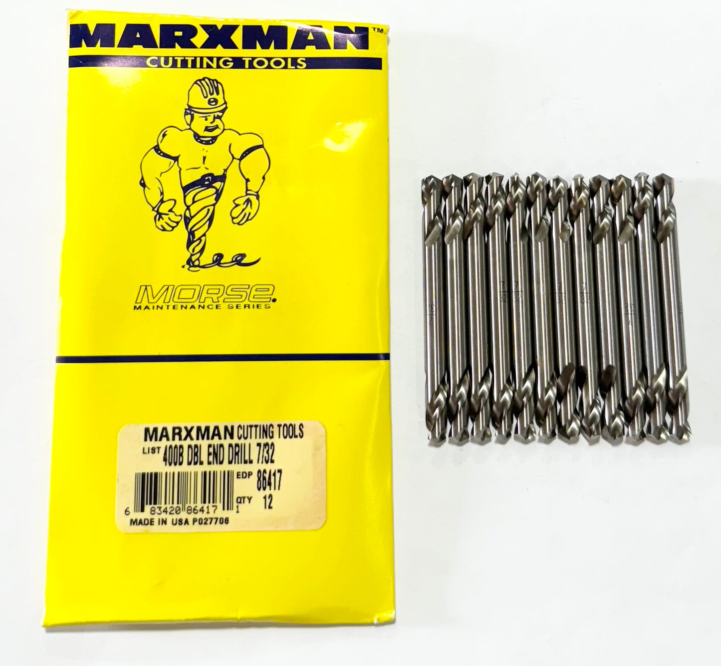 Marxman 7/32" HSS Double End Body Drills 135° Split Point Bright USA Made 12pk