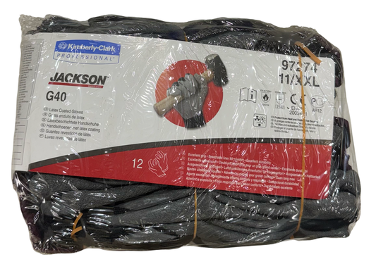 Kimberly-Clark Jackson Safety Gloves Gray Black Crinkled Latex Coated Gloves XXL 1 Dozen
