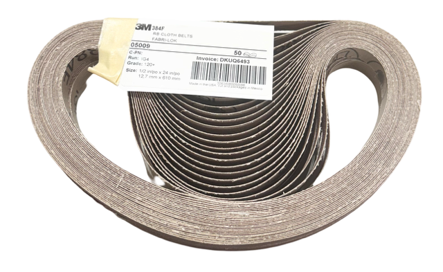 3M 1/2" x 24" Sanding Belts 384F Cloth Fabri-Lok 120+ A/O 50 Pack