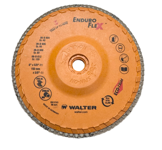 Walter 6" x 5/8-11 Flap Disc T29 Zirconia Alumina 80 Grit Enduro-Flex