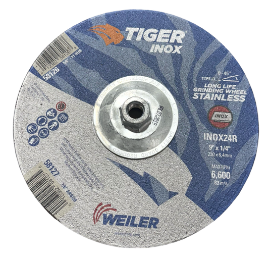 Weiler 9" x 1/4" x 5/8-11 Grinding Wheel TIGER INOX Type 27