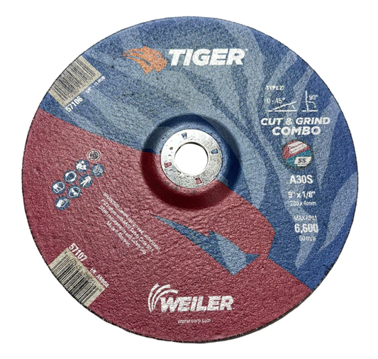 Weiler 9" x 1/8" x 7/8" Cut & Grind Combo Wheel T27 Aluminum Oxide
