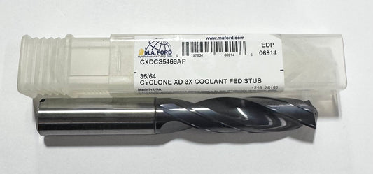 M.A. Ford 35/64" Solid Carbide Drill 3xD Coolant Fed Double Margin Altima Plus